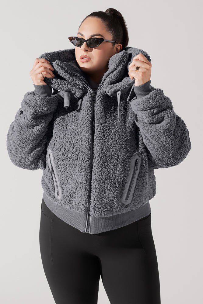 The Kinsley Bomber Jacket in Faux Sherpa - Grey - Mack & Harvie