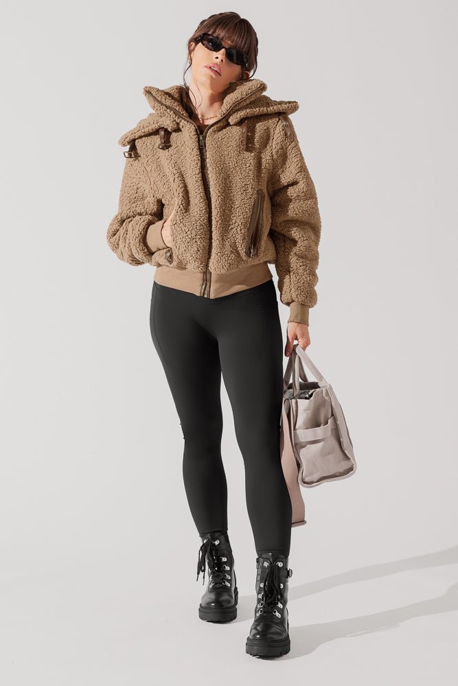 The Kinsley Bomber Jacket in Faux Sherpa - Teddy Bear Brown - Mack & Harvie