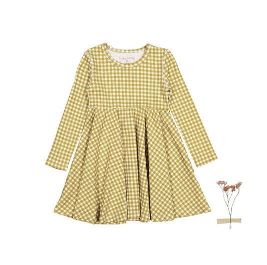 The Printed Long Sleeve Dress - Golden Gingham - Mack & Harvie