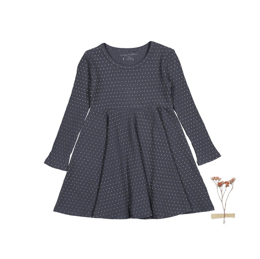 The Printed Long Sleeve Dress - Steel Dot - Mack & Harvie