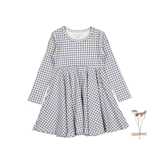 The Printed Long Sleeve Dress - Steel Gingham - Mack & Harvie