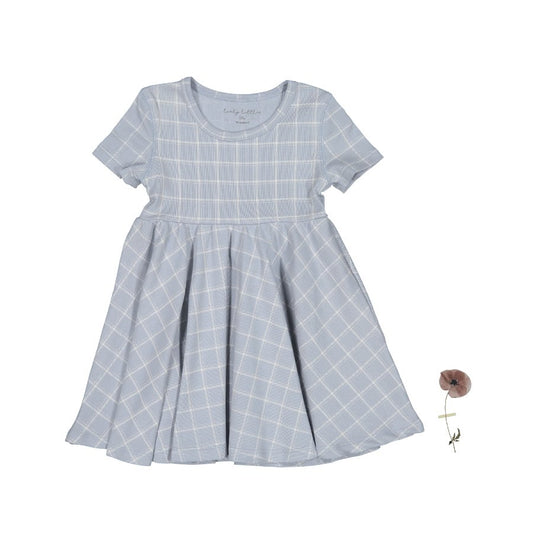 The Printed Short Sleeve Dress - Blue Grid - Mack & Harvie