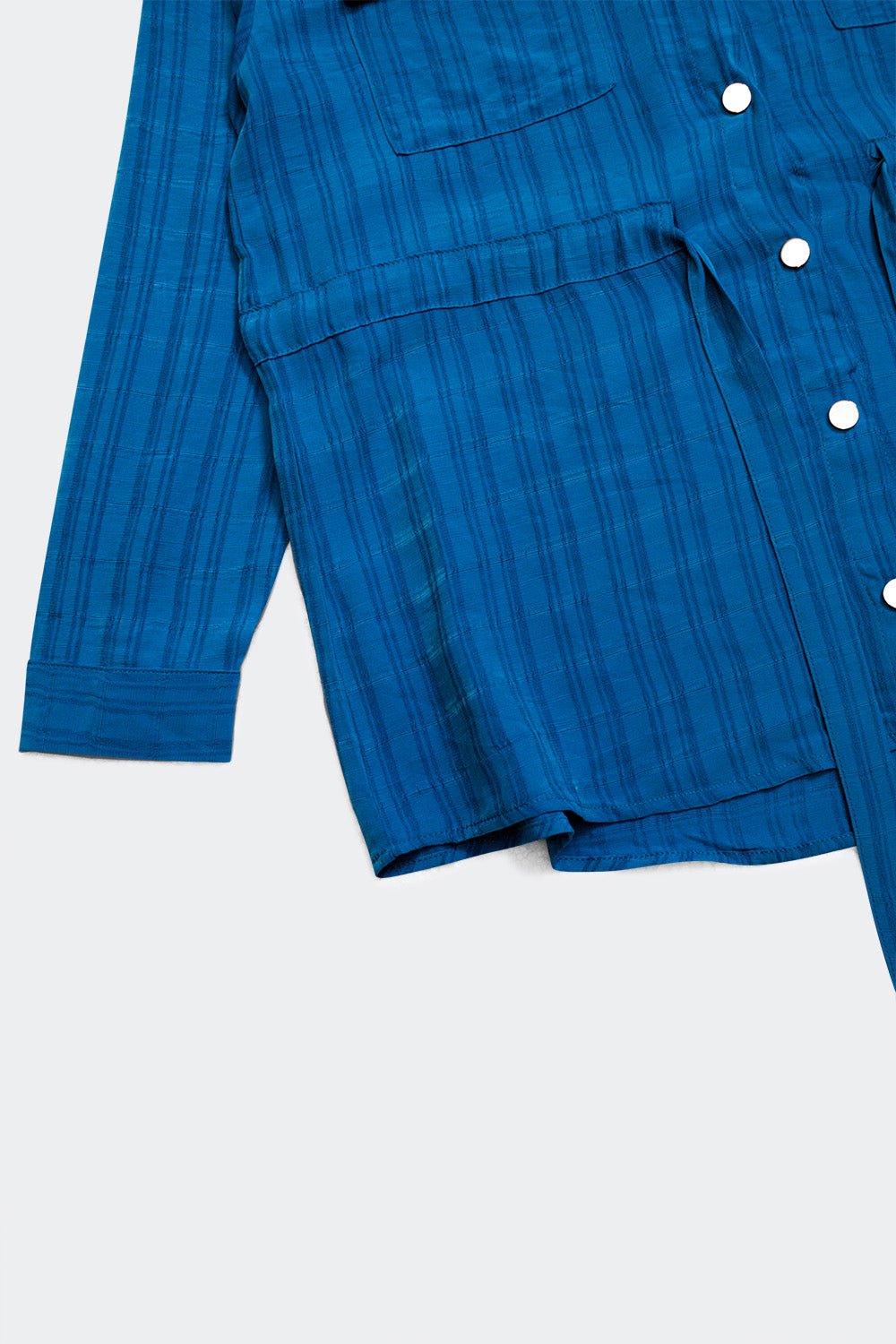 Tie Waist Long Sleeve Shirt in Blue - Mack & Harvie