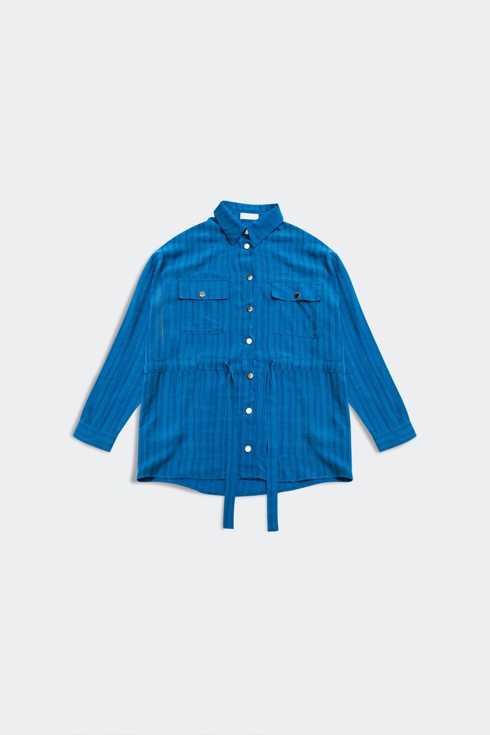 Tie Waist Long Sleeve Shirt in Blue - Mack & Harvie