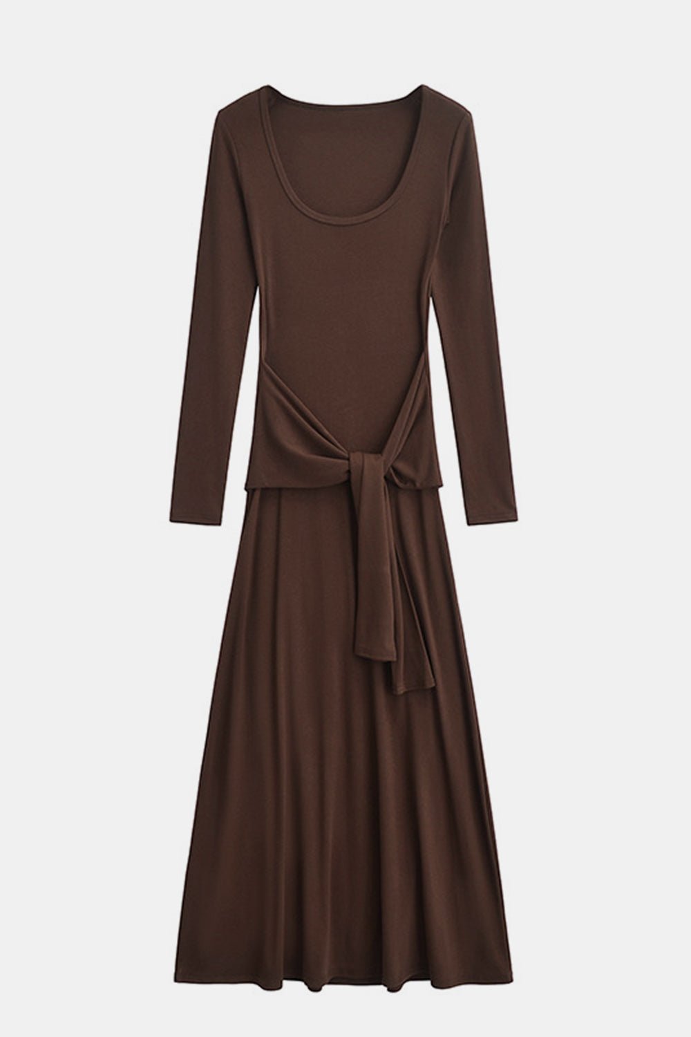 Tied Scoop Neck Long Sleeve Maxi Dress - Mack & Harvie