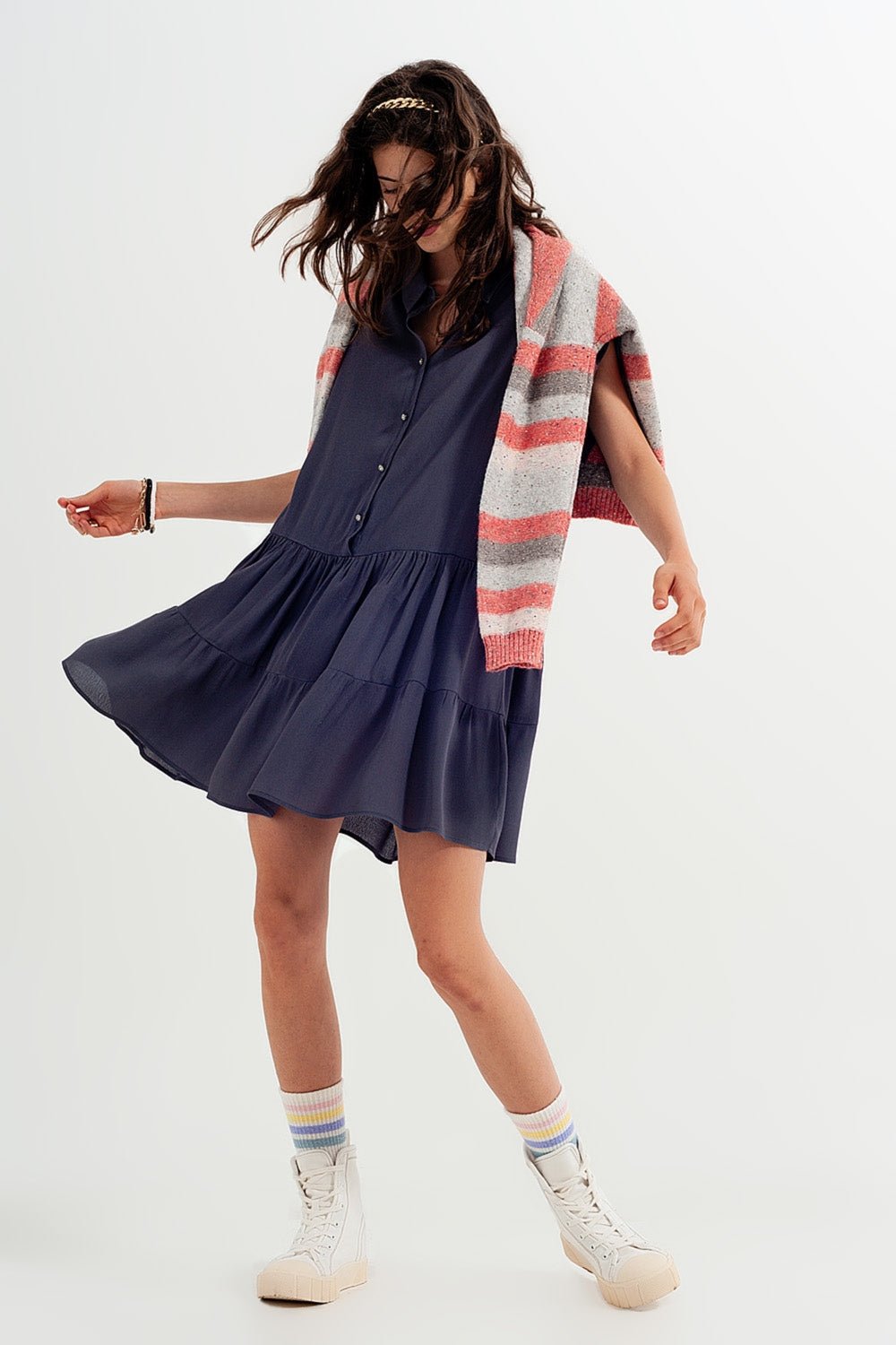 Tiered Hem Shirt Dress in Grey - Mack & Harvie