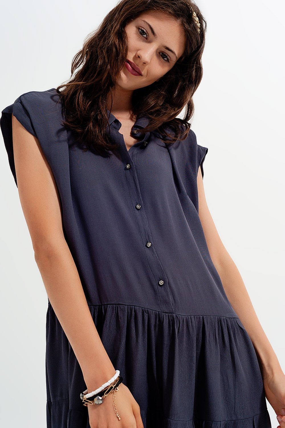 Tiered Hem Shirt Dress in Grey - Mack & Harvie