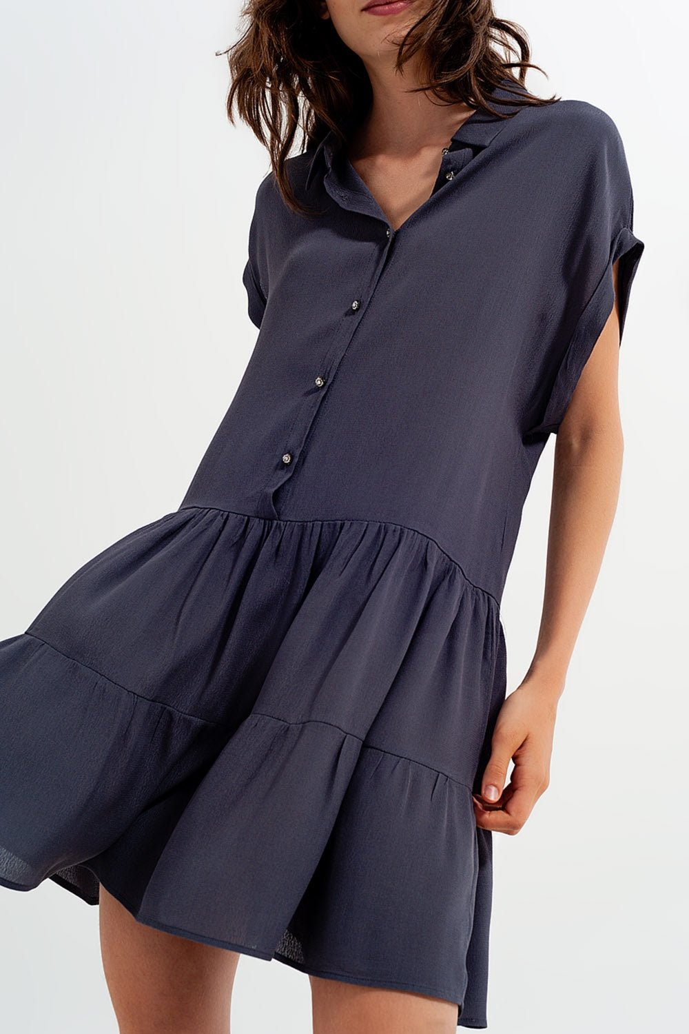 Tiered Hem Shirt Dress in Grey - Mack & Harvie