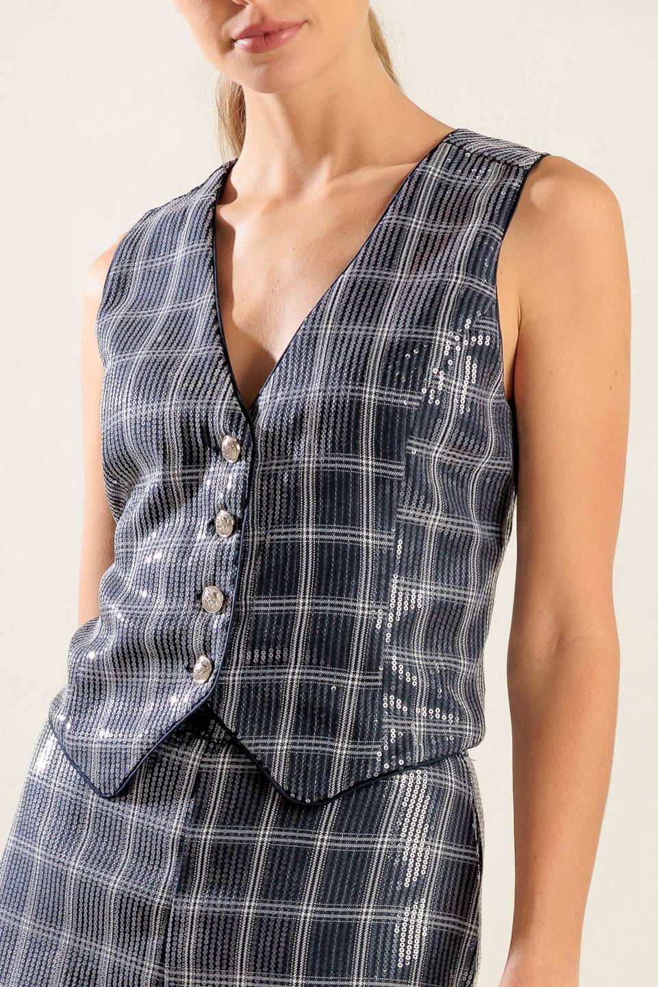 TRAVELING FAR NAVY SEQUIN VEST - Mack & Harvie