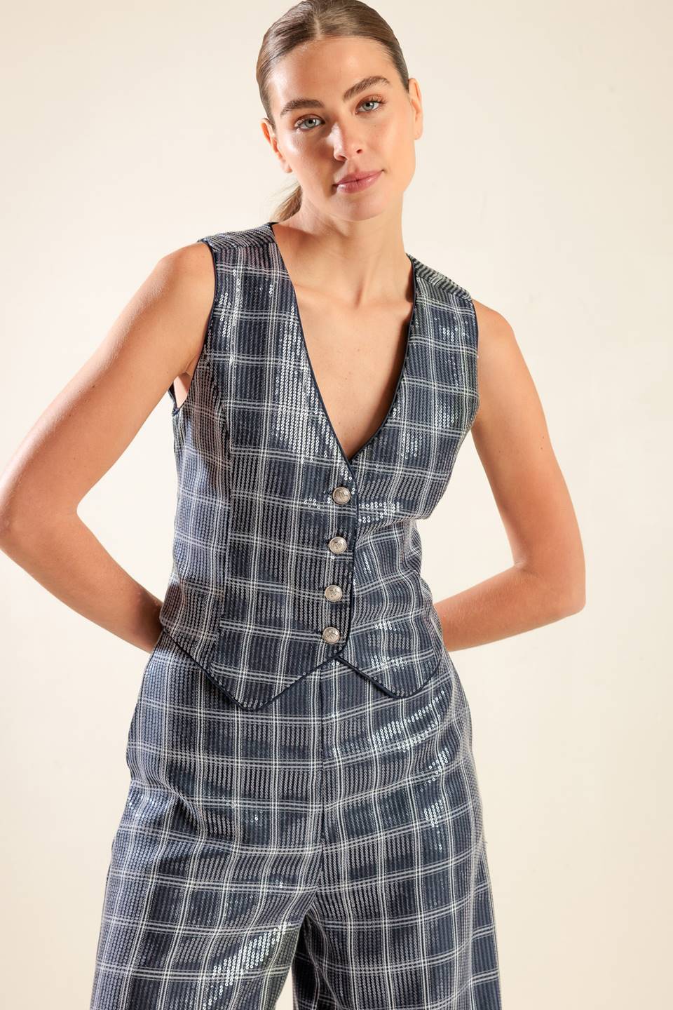 TRAVELING FAR NAVY SEQUIN VEST - Mack & Harvie