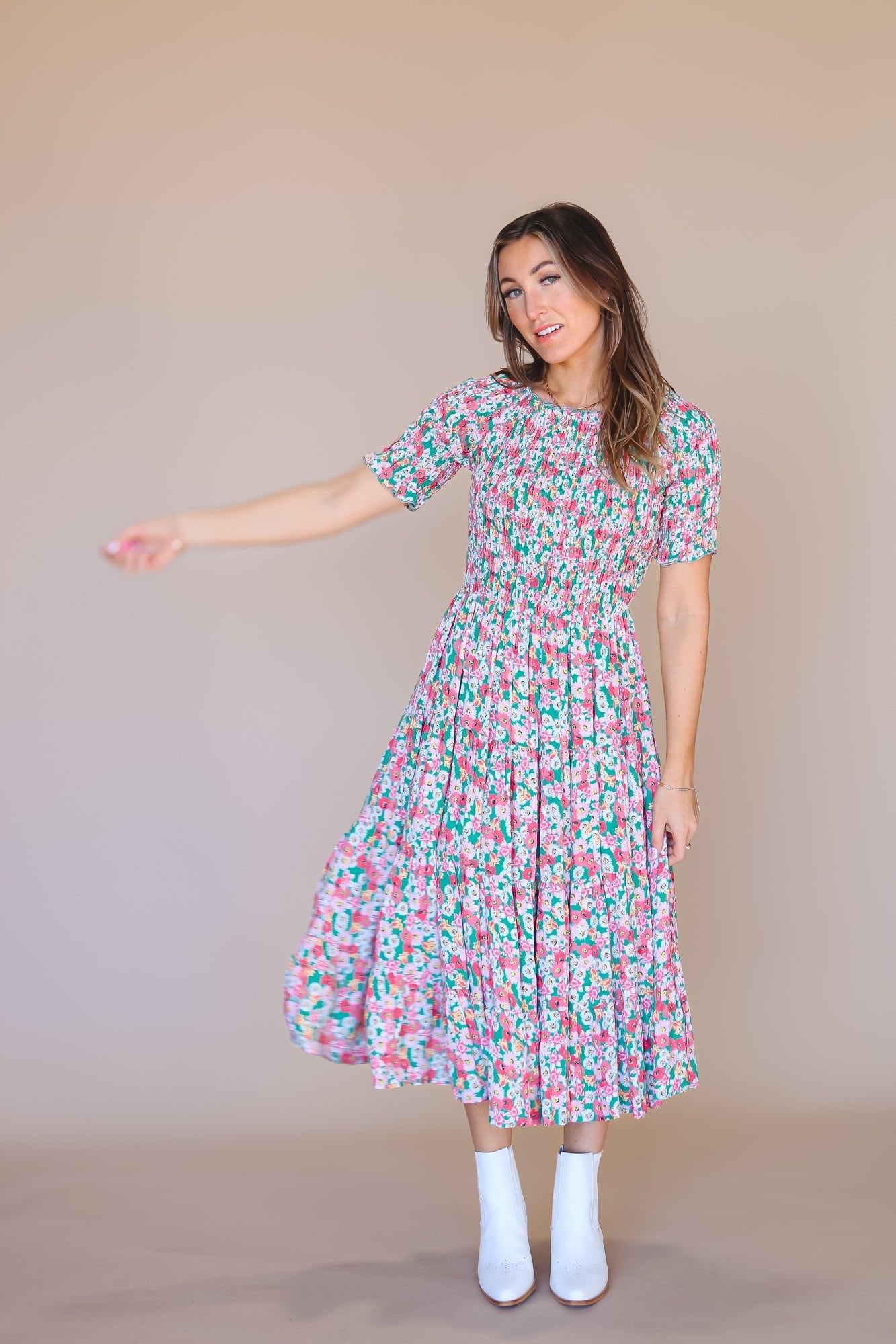 Trish Dress in Green Floral - Mack & Harvie