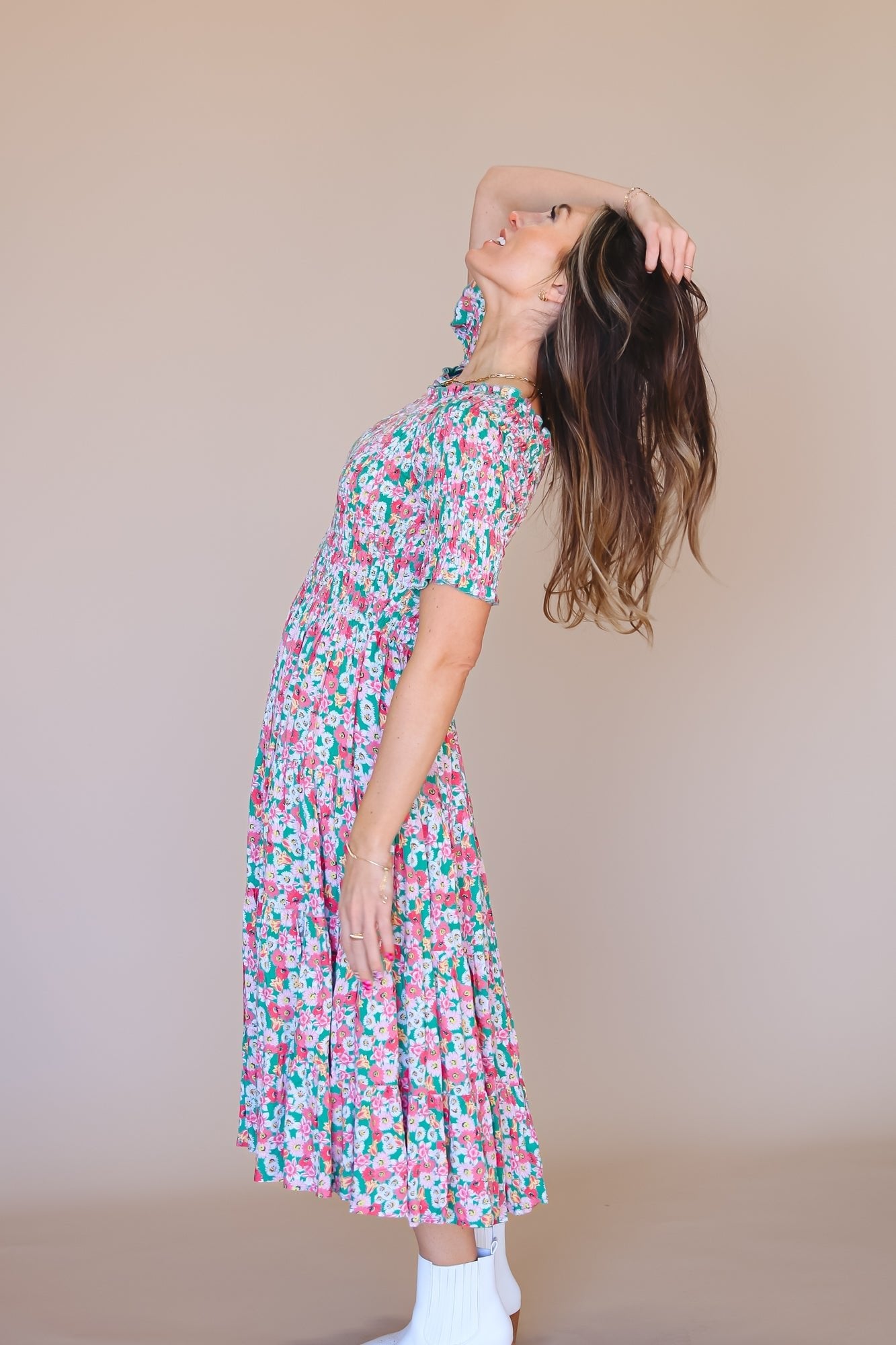 Trish Dress in Green Floral - Mack & Harvie