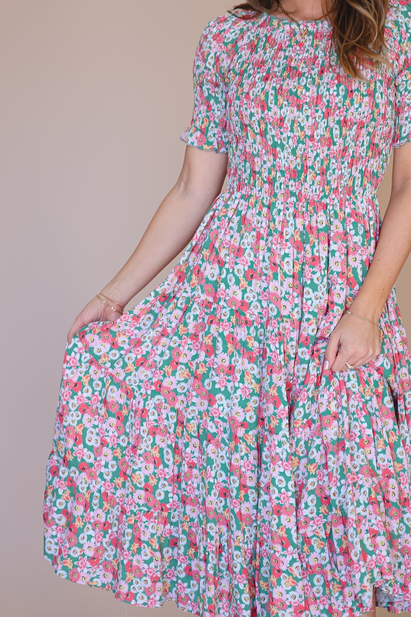 Trish Dress in Green Floral - Mack & Harvie