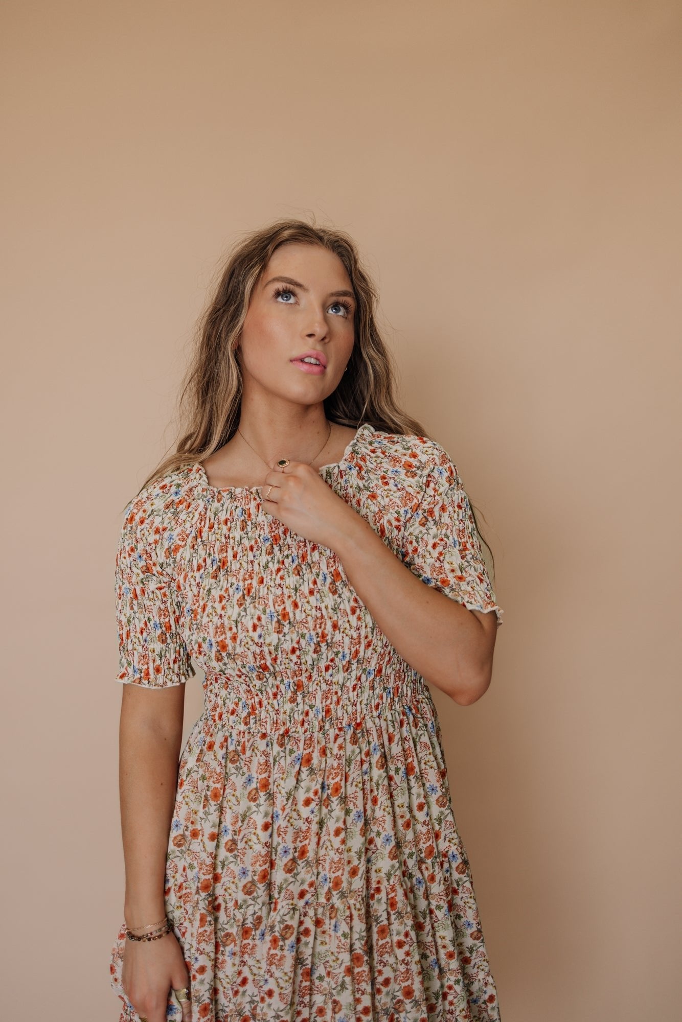 Trish Dress in Taupe Floral - Mack & Harvie