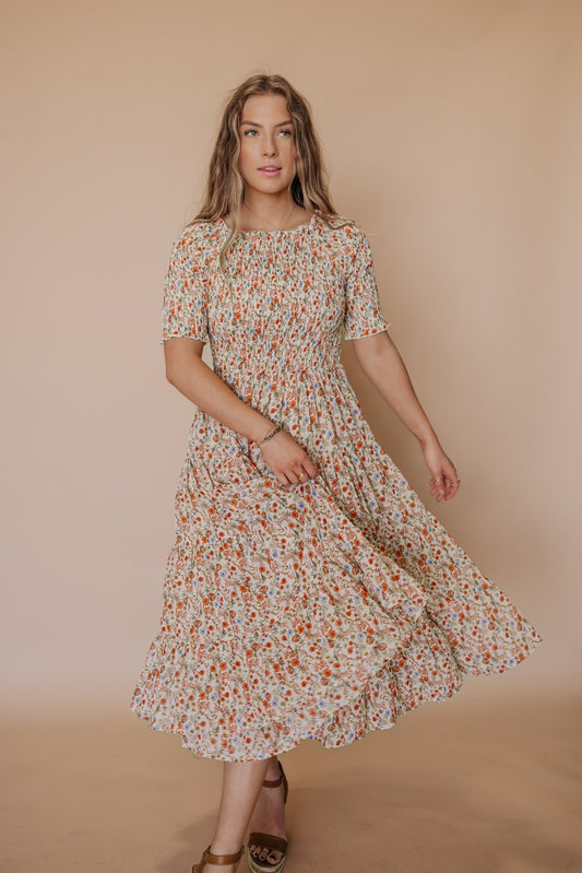 Trish Dress in Taupe Floral - Mack & Harvie