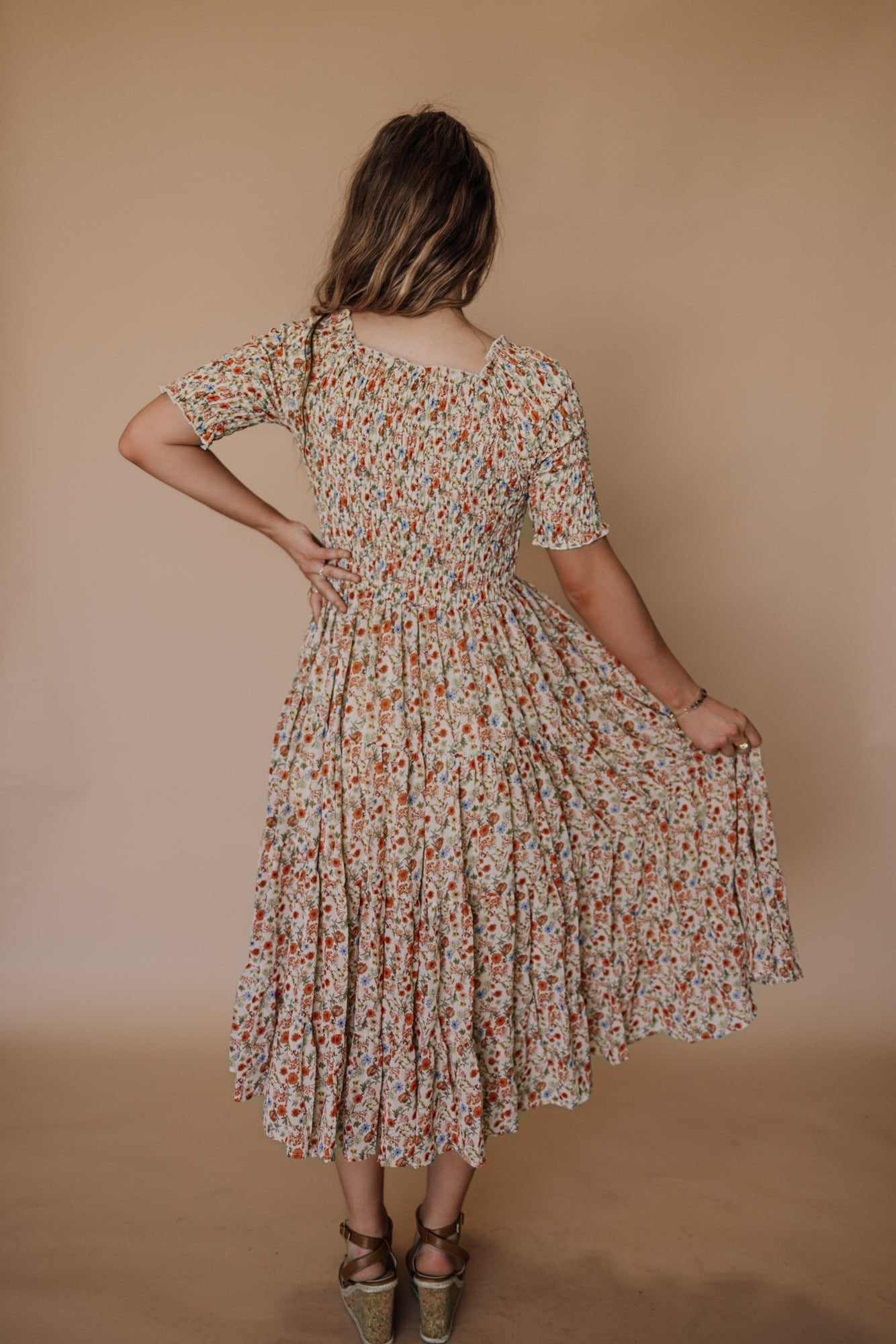 Trish Dress in Taupe Floral - Mack & Harvie