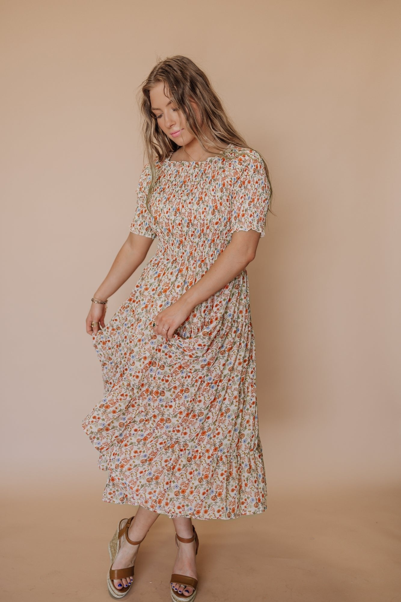 Trish Dress in Taupe Floral - Mack & Harvie