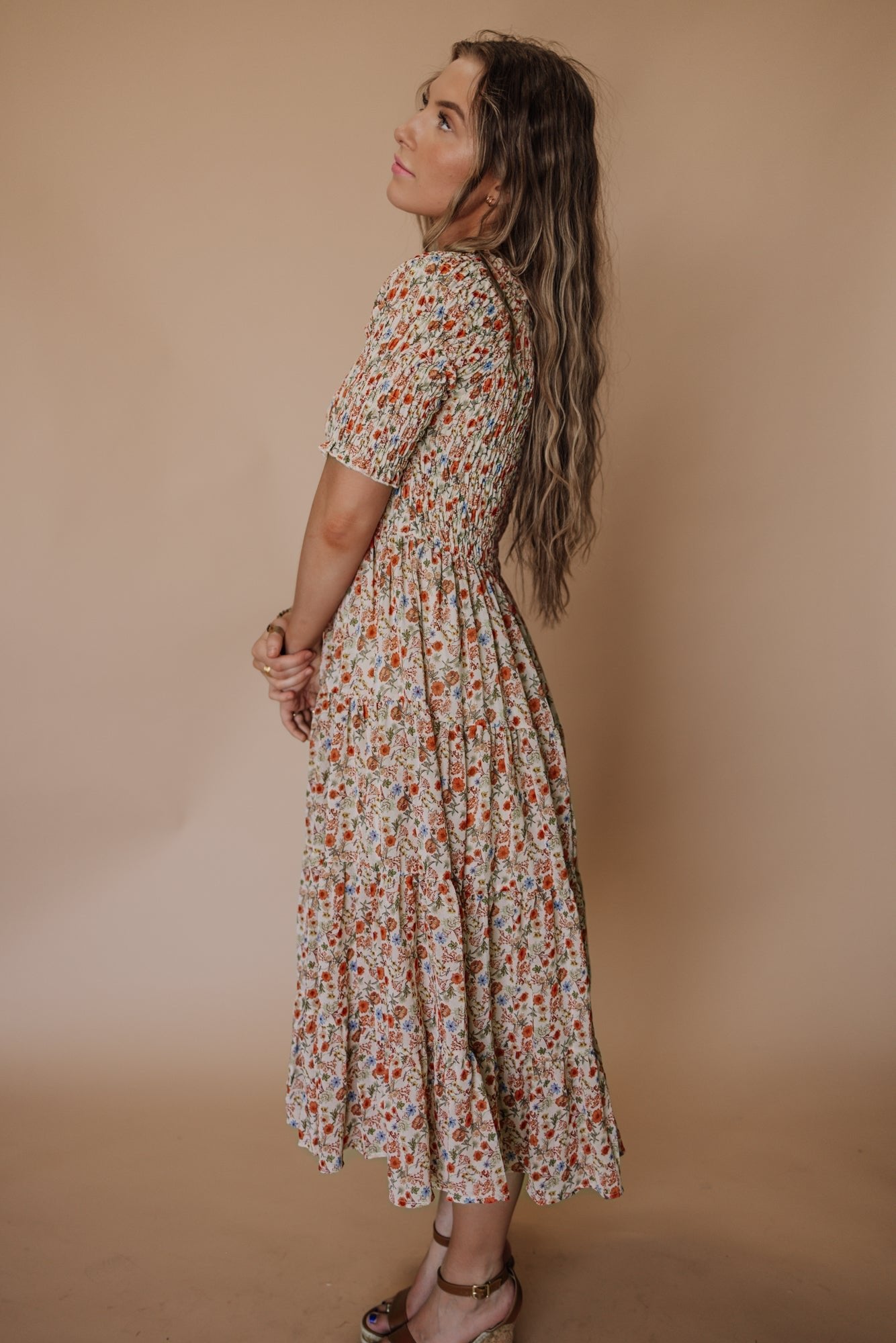 Trish Dress in Taupe Floral - Mack & Harvie