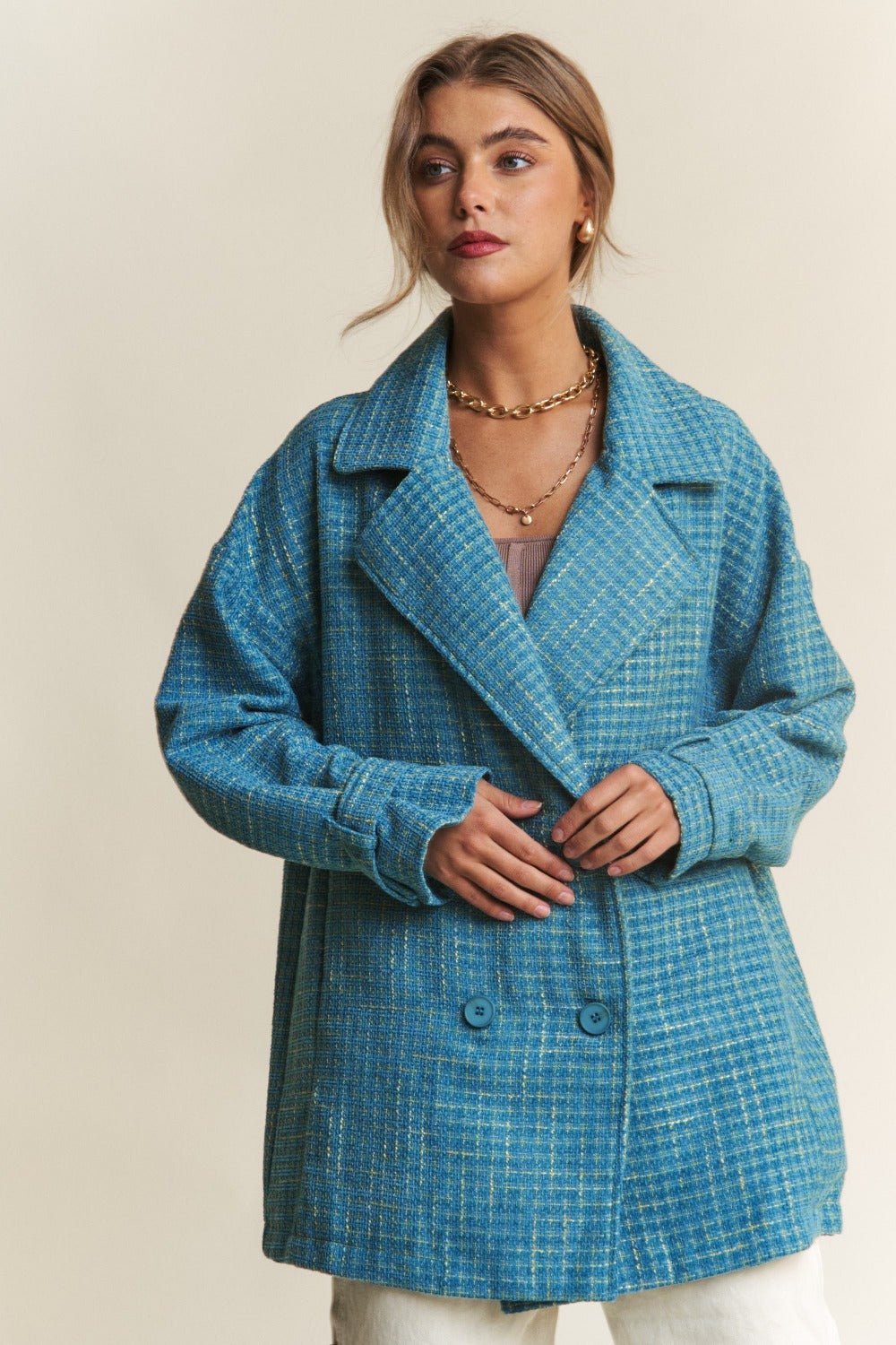 Tweed Double - Breasted Long Sleeve Coat - Mack & Harvie