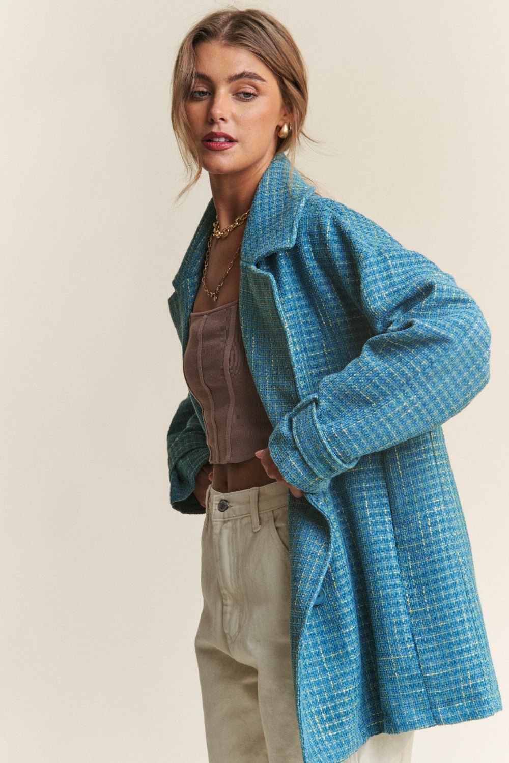 Tweed Double - Breasted Long Sleeve Coat - Mack & Harvie