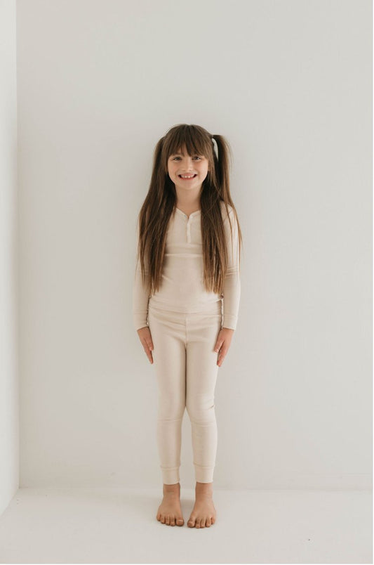 Two Piece Bamboo Pajamas | Ribbed Cream - Mack & Harvie