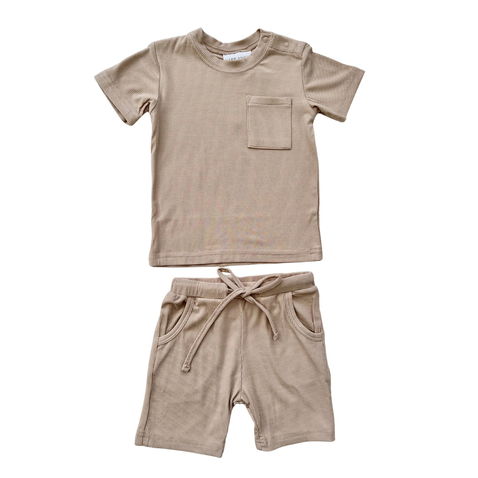 Two - Piece Ribbed Short Set - Tan - Mack & Harvie