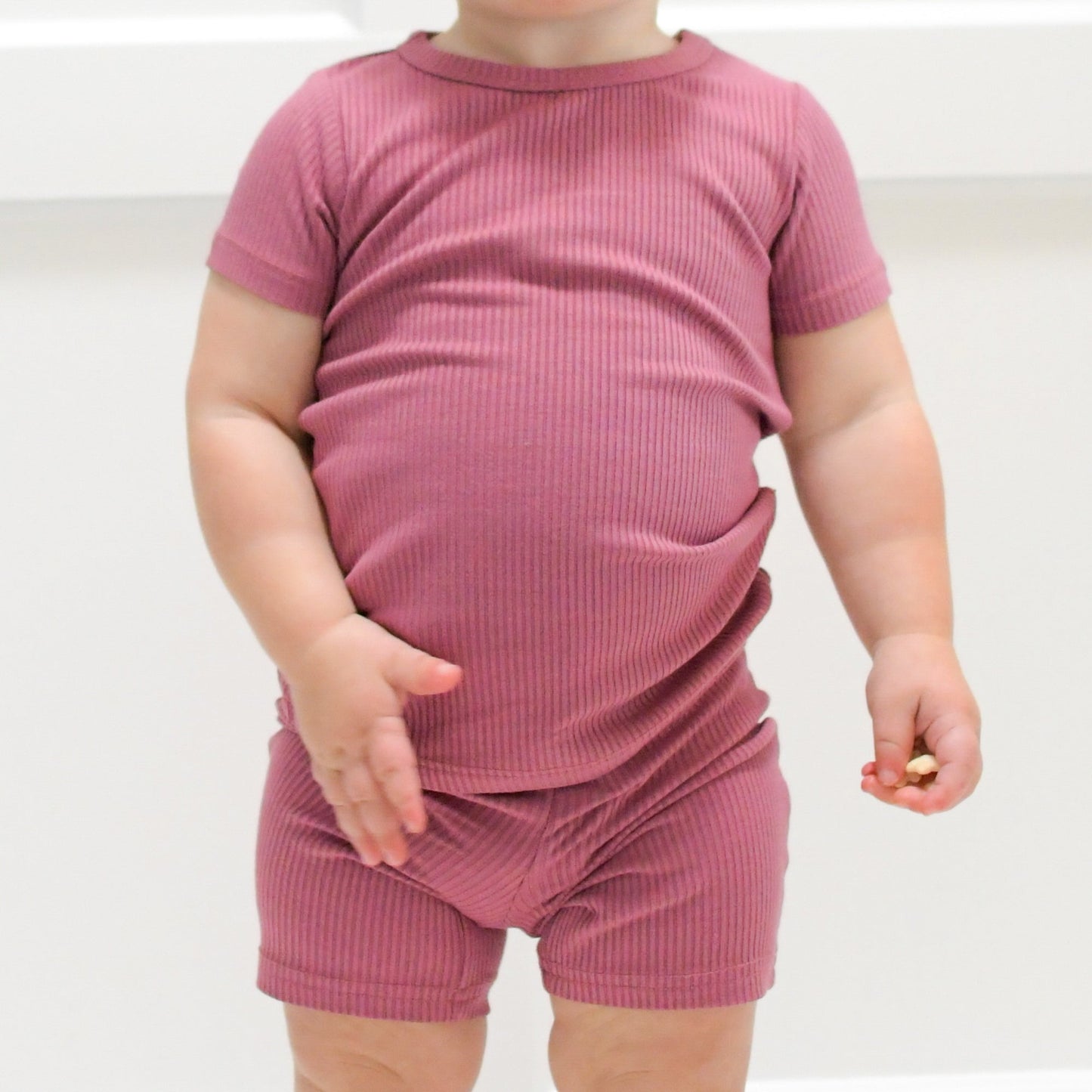 TWO PIECE SHORTIE SET - Mauve Ribbed - Mack & Harvie