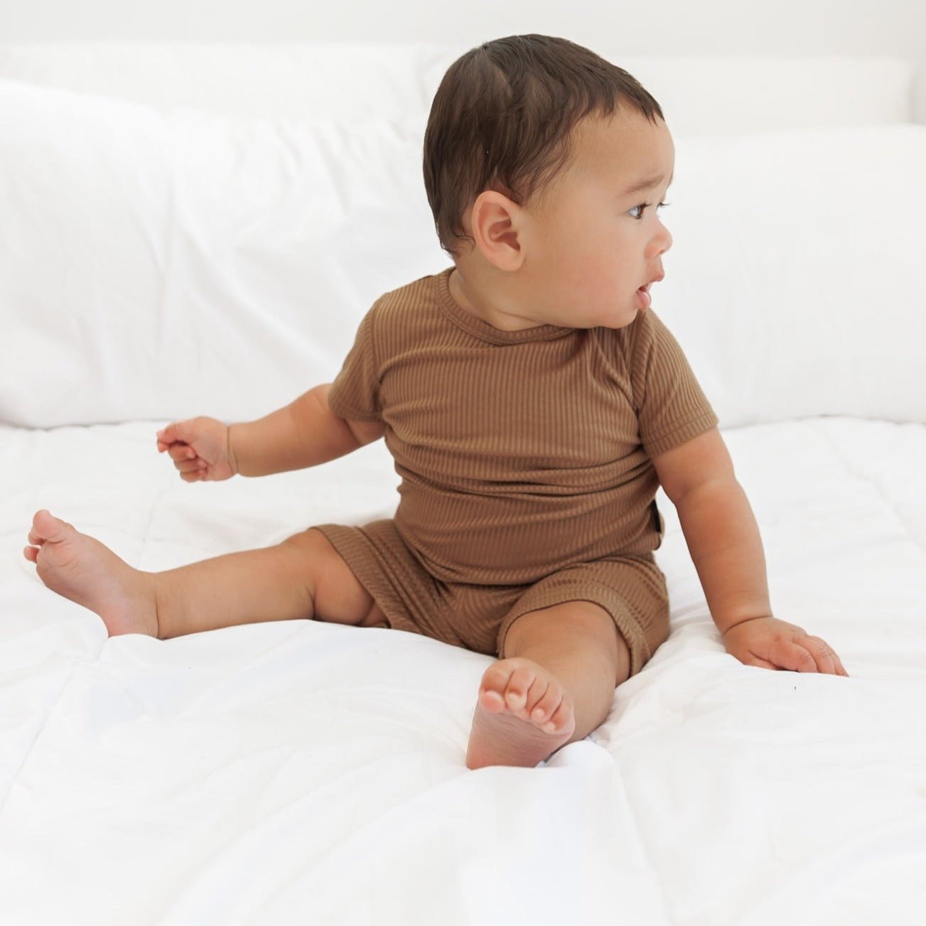 TWO PIECE SHORTIE SET - Mocha Ribbed - Mack & Harvie