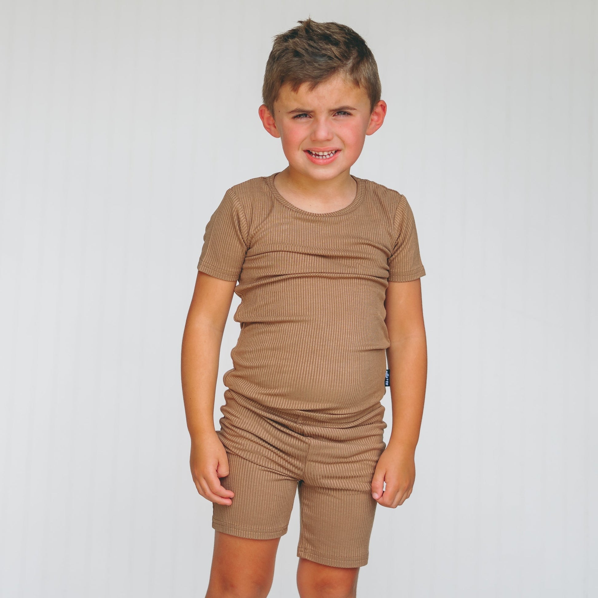 TWO PIECE SHORTIE SET - Mocha Ribbed - Mack & Harvie