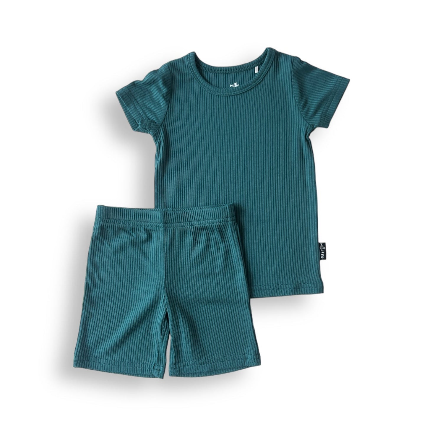 TWO PIECE SHORTIE SET - Peacock Ribbed - Mack & Harvie