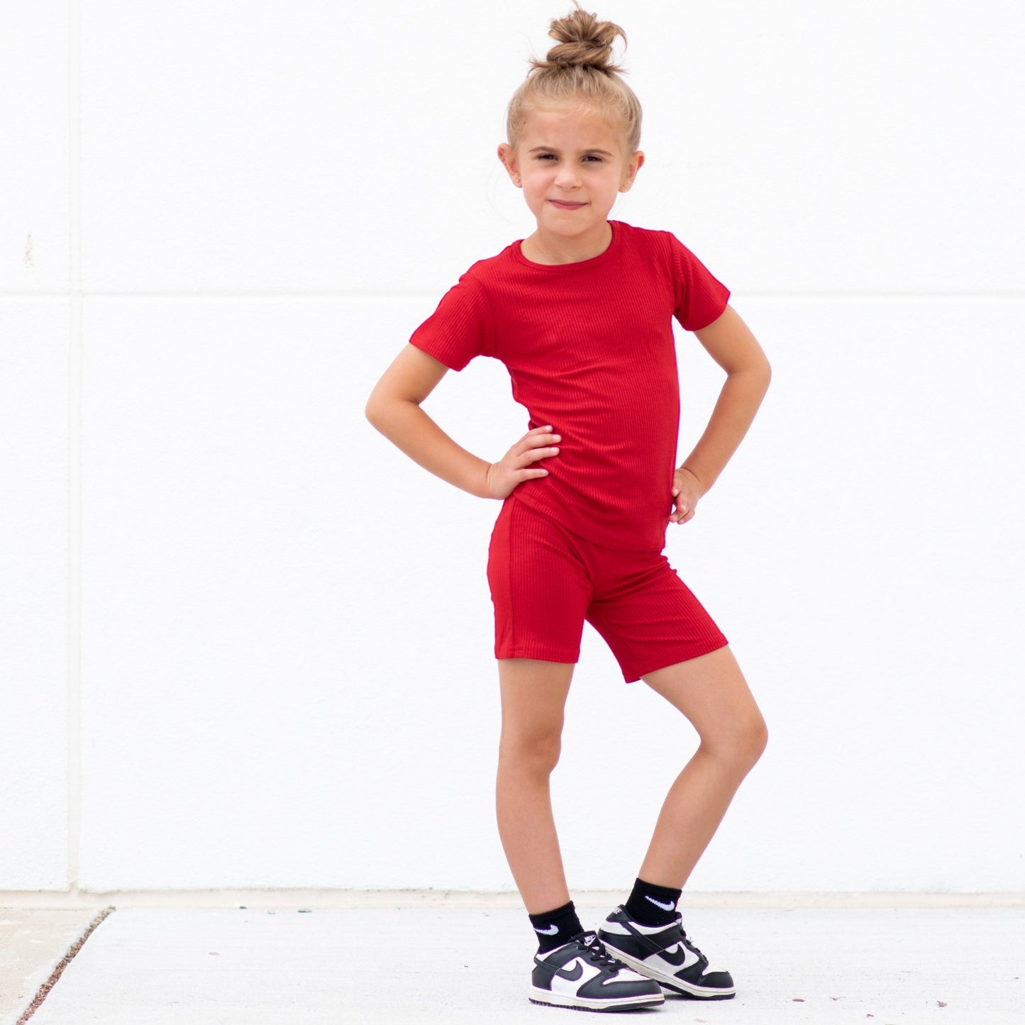 TWO PIECE SHORTIE SET - Red Ribbed - Mack & Harvie