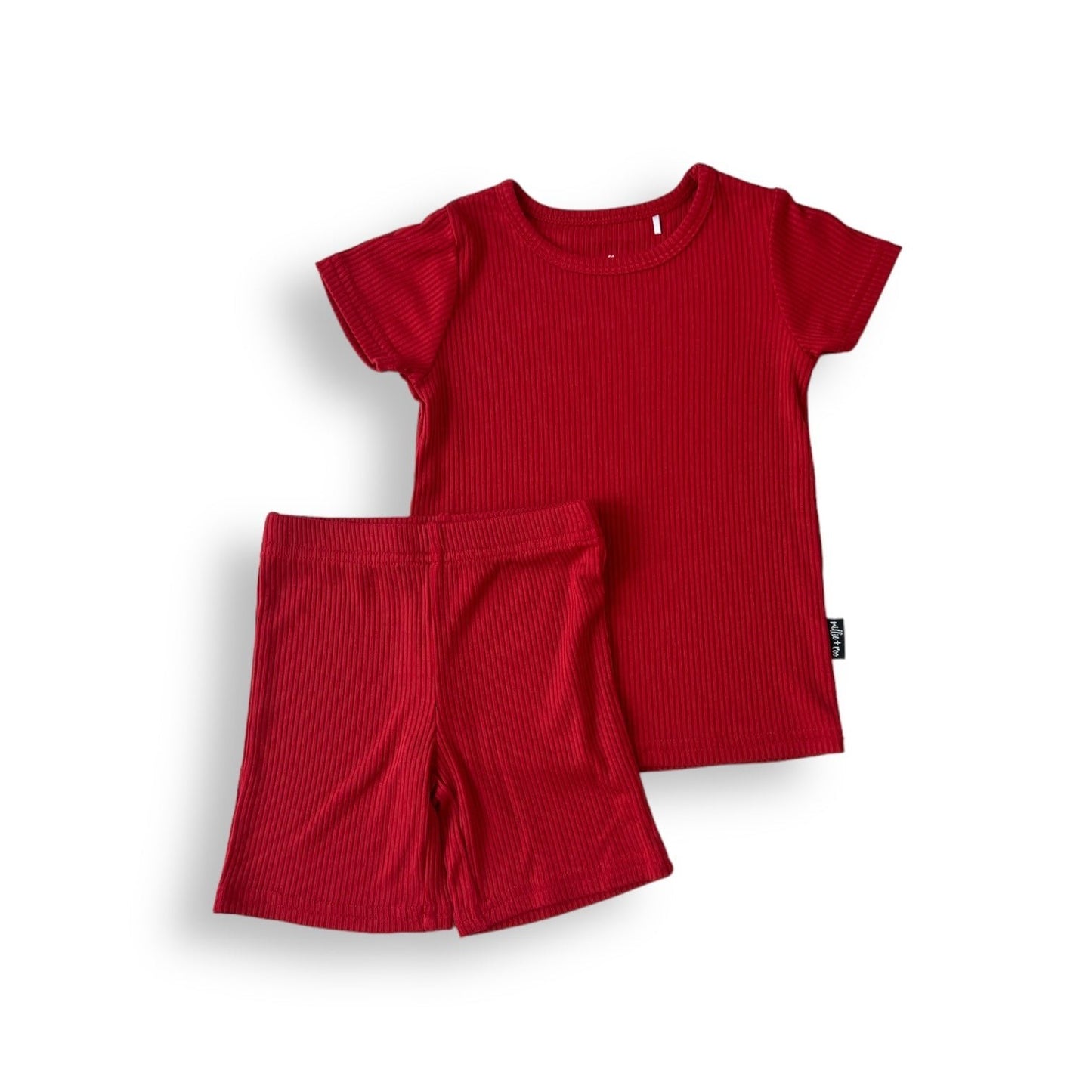 TWO PIECE SHORTIE SET - Red Ribbed - Mack & Harvie