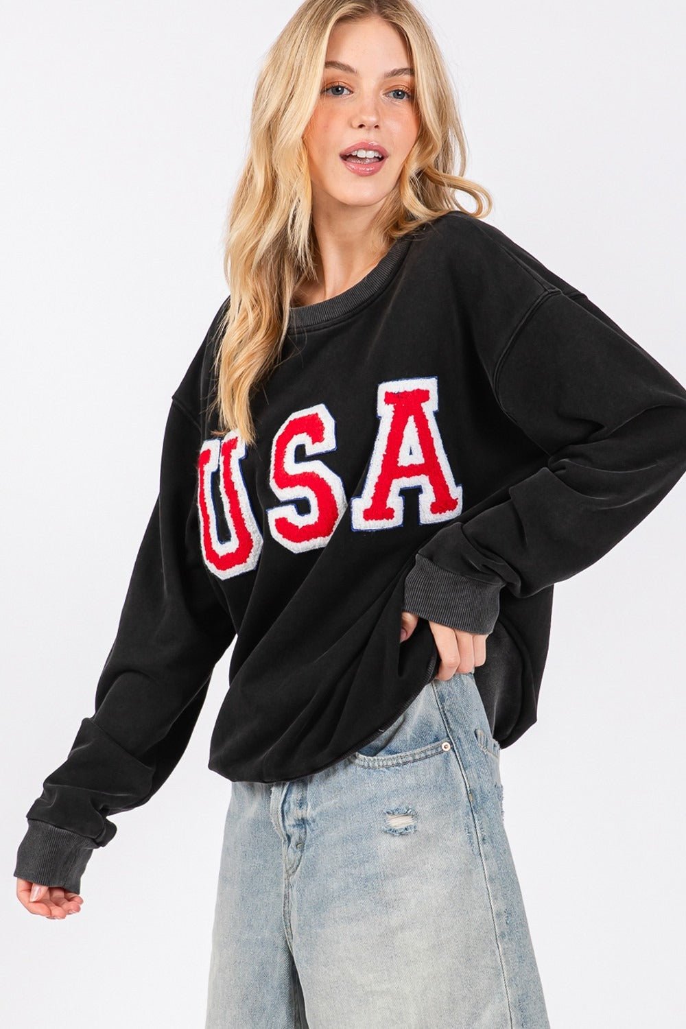 USA Letter Patch Round Neck Sweatshirt - Mack & Harvie