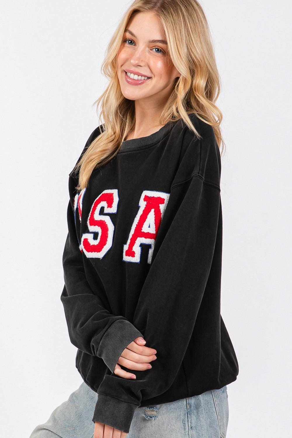 USA Letter Patch Round Neck Sweatshirt - Mack & Harvie