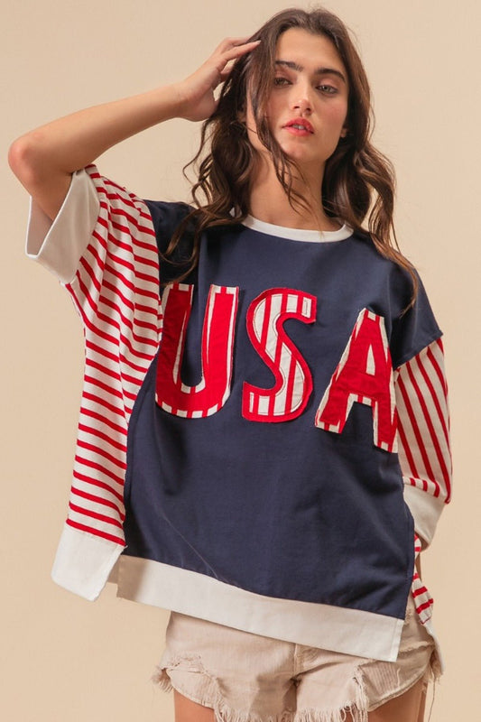 USA Letter Patchwork Contrast Short Sleeve T - Shirt - Mack & Harvie