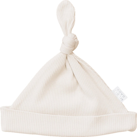 Vanilla Organic Ribbed Newborn Knot Hat - Mack & Harvie