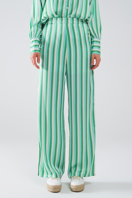 Vertical Striped Straight Leg Satin Pants in Green - Mack & Harvie