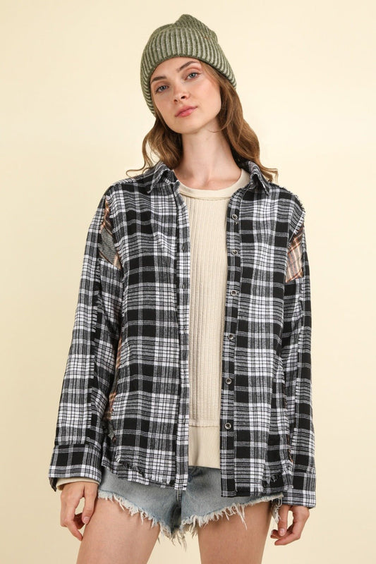 VERY J Contrast Plaid Raw Detail Shirt - Mack & Harvie