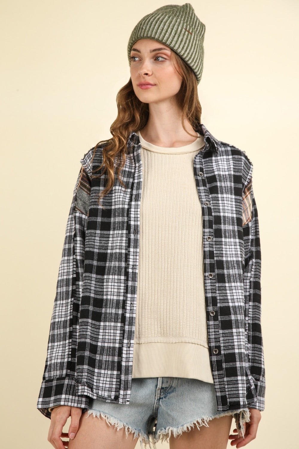 VERY J Contrast Plaid Raw Detail Shirt - Mack & Harvie