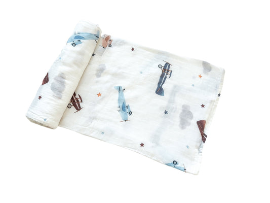 Vintage Airplanes Muslin Swaddle Blanket - Mack & Harvie