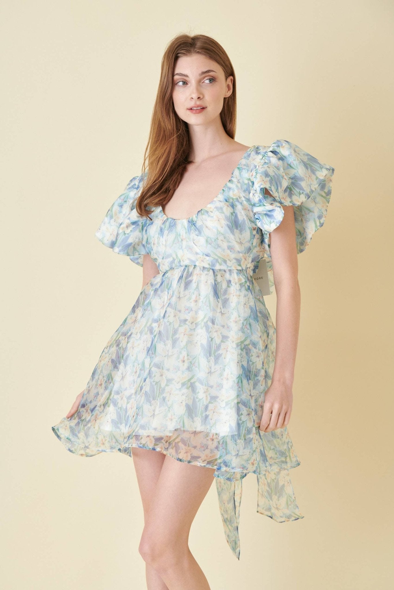 Watercolor Organza Bow Tie Mini Dress - Mack & Harvie