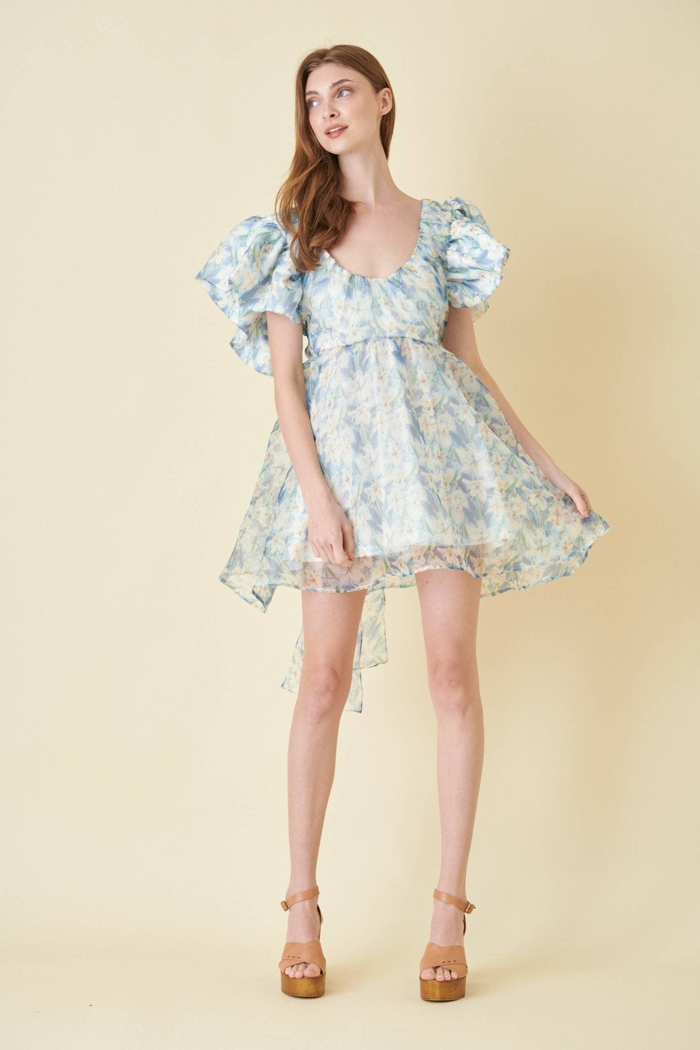 Watercolor Organza Bow Tie Mini Dress - Mack & Harvie