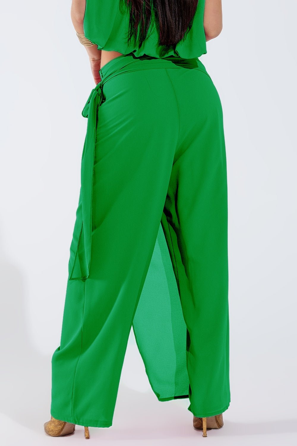 Wide Green Pants Overlay Skirt Tied at the Side - Mack & Harvie