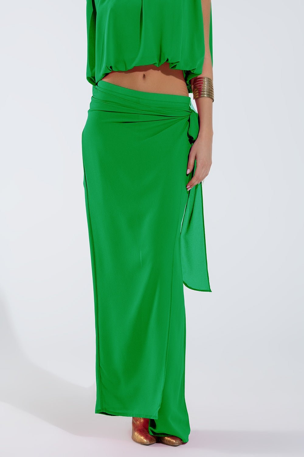 Wide Green Pants Overlay Skirt Tied at the Side - Mack & Harvie