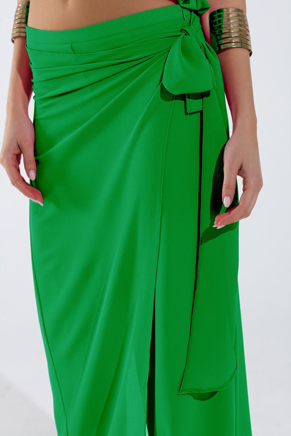 Wide Green Pants Overlay Skirt Tied at the Side - Mack & Harvie