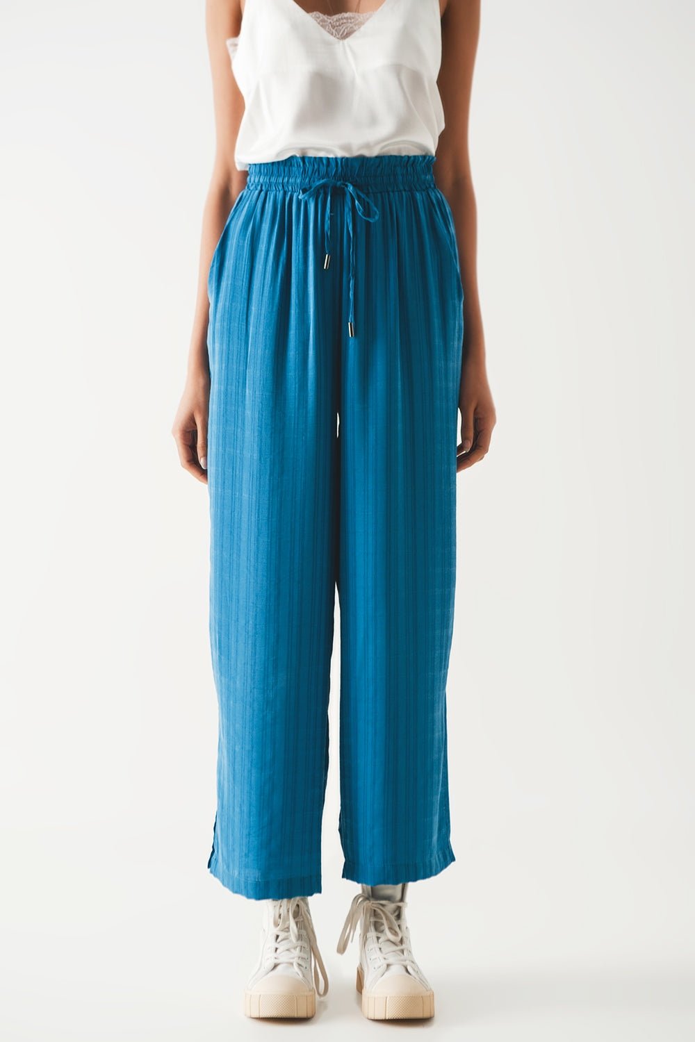 Wide Leg Drawstring Pants in Blue - Mack & Harvie