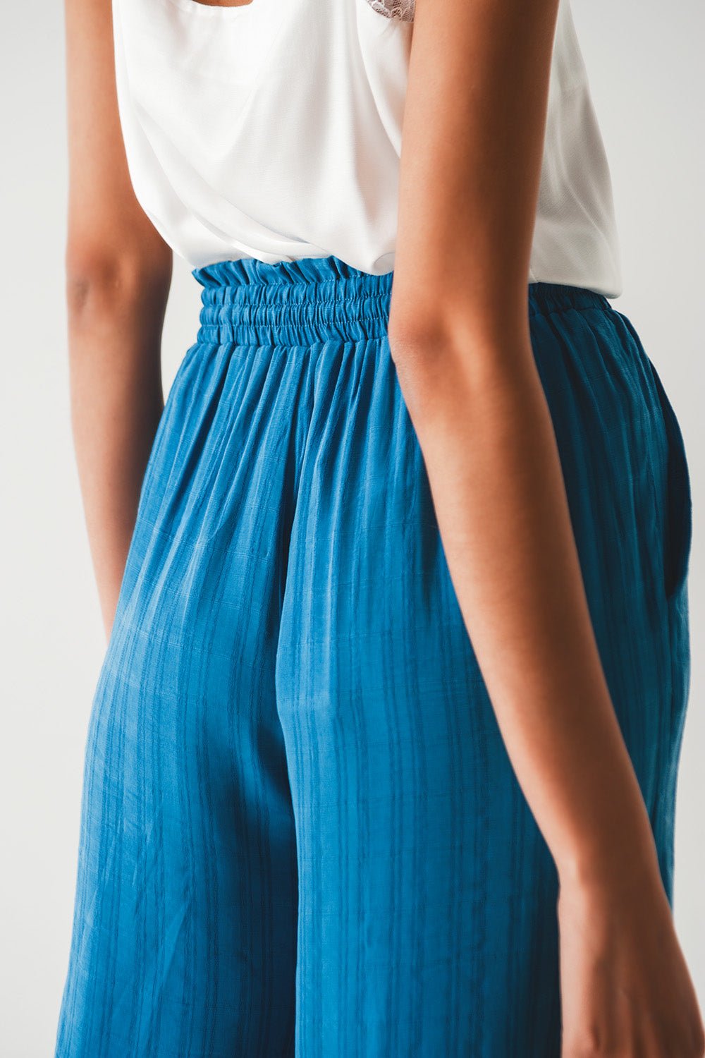 Wide Leg Drawstring Pants in Blue - Mack & Harvie