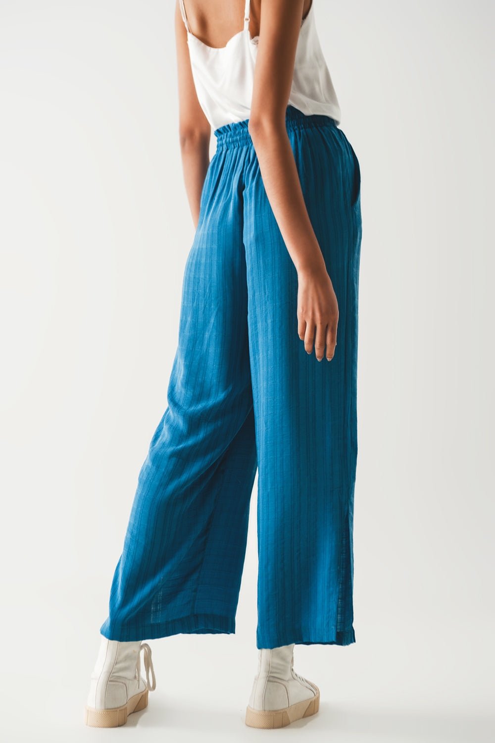 Wide Leg Drawstring Pants in Blue - Mack & Harvie