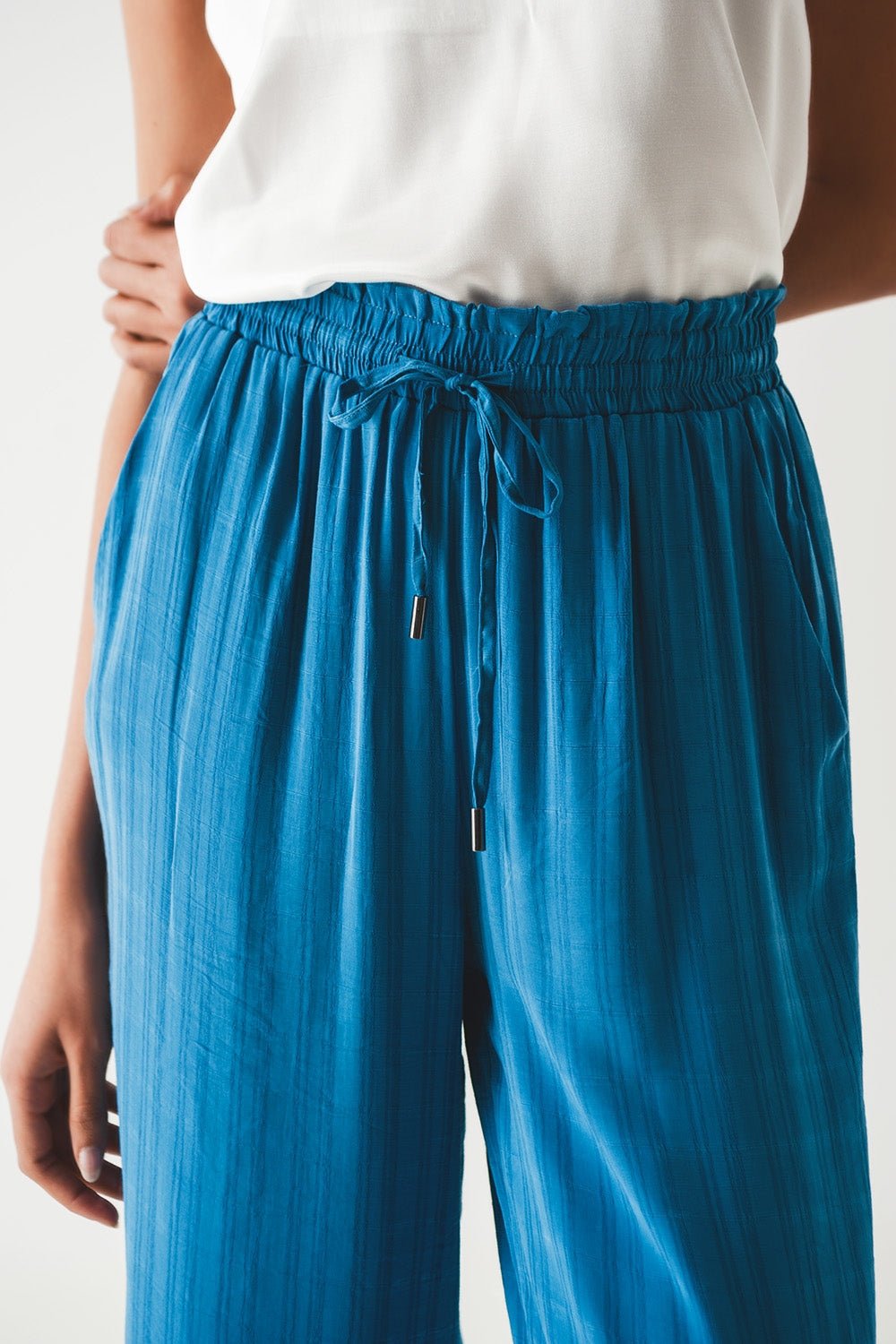 Wide Leg Drawstring Pants in Blue - Mack & Harvie