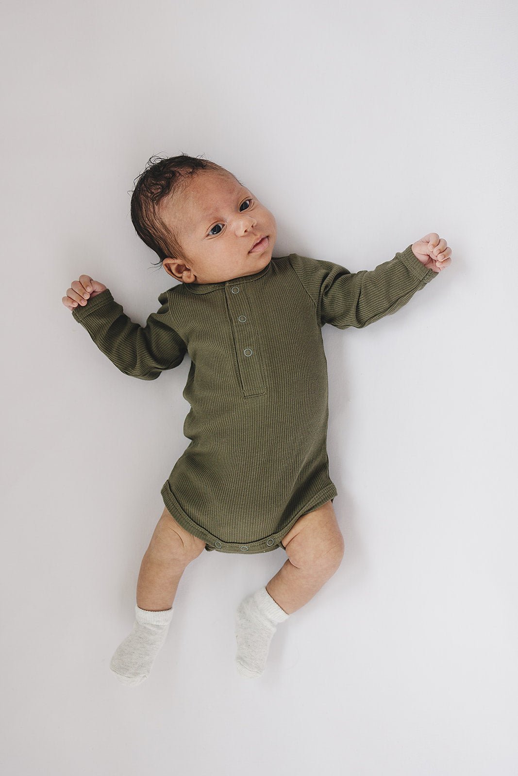 Winter Green Organic Snap Long Sleeve Ribbed Bodysuit - Mack & Harvie